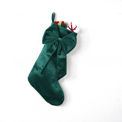 18 Inch Oversized Green Luxury Velvet Christmas Stocking with Bow & Loop, Fireplace Hanging Gift Bag, Holiday Mantel Decor and Present Holder
