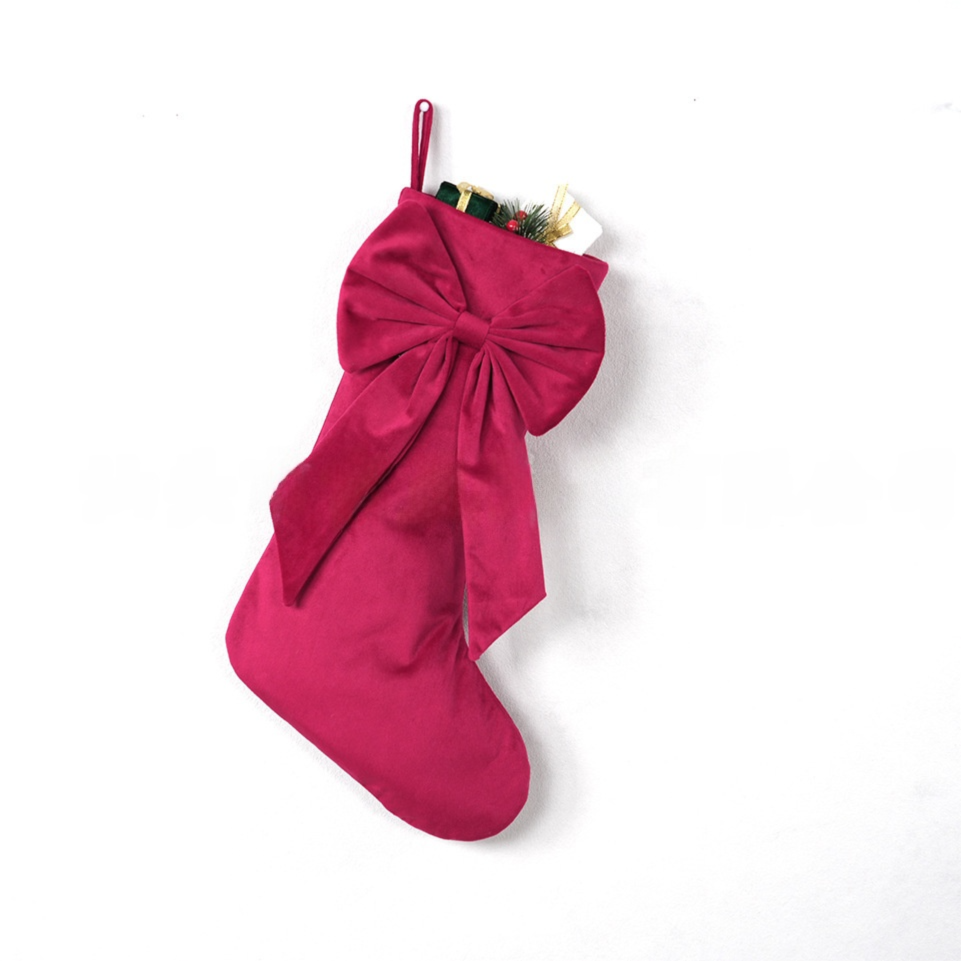 18 Inch Oversized Red Luxury Velvet Christmas Stocking with Bow & Loop, Fireplace Hanging Gift Bag, Holiday Mantel Decor and Present Holder