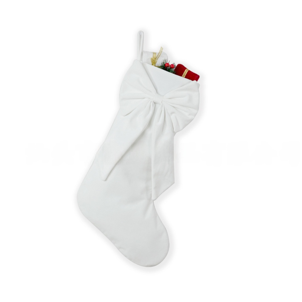 18 Inch Oversized White Luxury Velvet Christmas Stocking with Bow & Loop, Fireplace Hanging Gift Bag, Holiday Mantel Decor and Present Holder