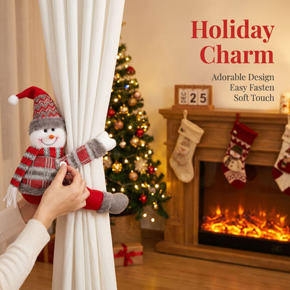 Snowman Christmas Curtain Tiebacks, Large Plush Doll Holdbacks - Curtain Festival Charm for Christmas in July, Winter Christmas, Yulefest, Secret Santa Gift