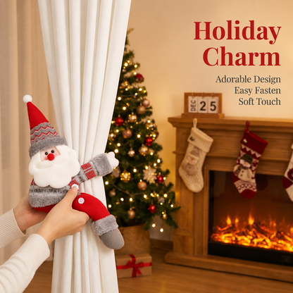 Santa Claus Christmas Curtain Tiebacks, Large Plush Doll Holdbacks - Curtain Festival Charm for Christmas in July, Winter Christmas, Yulefest, Secret Santa Gift