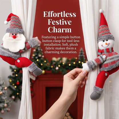 Reindeer Christmas Curtain Tiebacks, Large Plush Doll Holdbacks - Curtain Festival Charm for Christmas in July, Winter Christmas, Yulefest, Secret Santa Gift