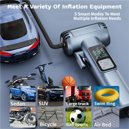 6-in-1 Portable Multifunctional Wireless Car Air Pump – Portable Smart Digital Tyre Inflator with Integrated Window Breaker, Seatbelt Cutter, Power Bank Function, and High-Bright LED SOS Emergency Light