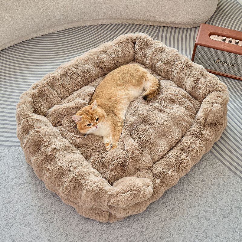 Brown Bubble Plush Pet Sofa Bed with Removable Cushion S Size 60*45*23CM – Ultra-Soft Winter Thickened Warm Pet Nest with Raised Bolster Edges, Washable Plush Cover and Non-Slip Base, Cozy and Soft Sleeping Space for Dog & Cat Home Use
