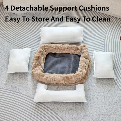 Brown Bubble Plush Pet Sofa Bed with Removable Cushion M Size 70*55*23 cm – Ultra-Soft Winter Thickened Warm Pet Nest with Raised Bolster Edges, Washable Plush Cover and Non-Slip Base, Cozy and Soft Sleeping Space for Dog & Cat Home Use