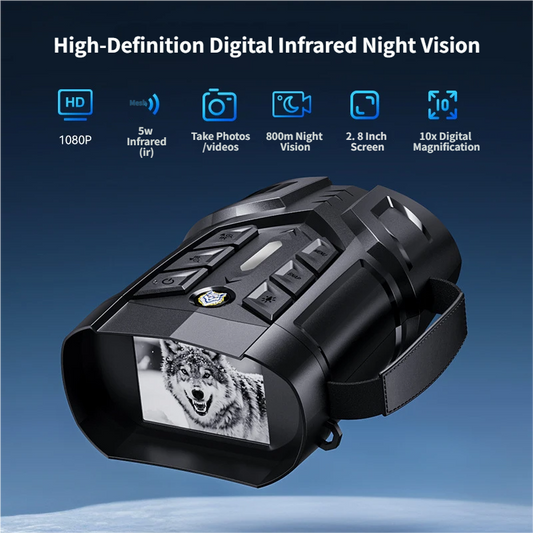 W345 Digital 7-Level Infrared Night Vision Binoculars with Protective Hand Strap – 1080P Photo & Video Recording, 2.8" IPS Screen, 10X Digital Zoom, 800m Night Viewing Range and Typec Charging for Wildlife Observation and Outdoor Camping Use