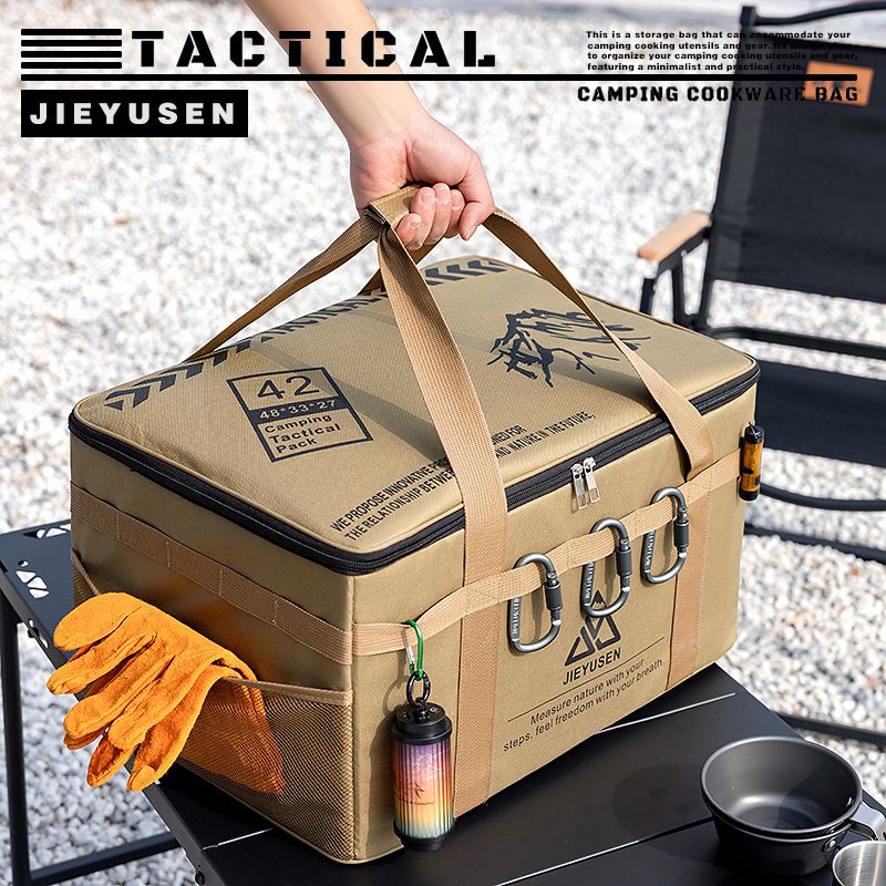 42L Collapsible Outdoor Tactical Organizer, Oxford Fabric Large Capacity Camping Gear Storage Bin with Waterproof PVC Base & Hanging Webbing for Picnic, Hiking, Camping & Kitchen Utensils, Green 38 x 26 x 30cm
