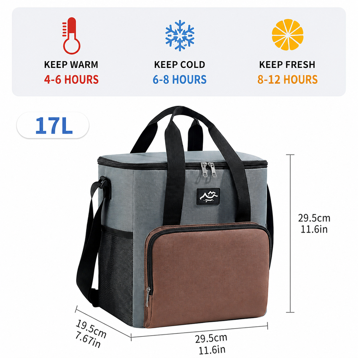 17L Large Capacity Insulated Cooler Bag, Muti Pockets Oxford Fabric Lunch Tote – Foldable 3-Layer Thermal Storage Crossbody Bag with Shoulder Strap, 2-Pack Gray and Navy Blue