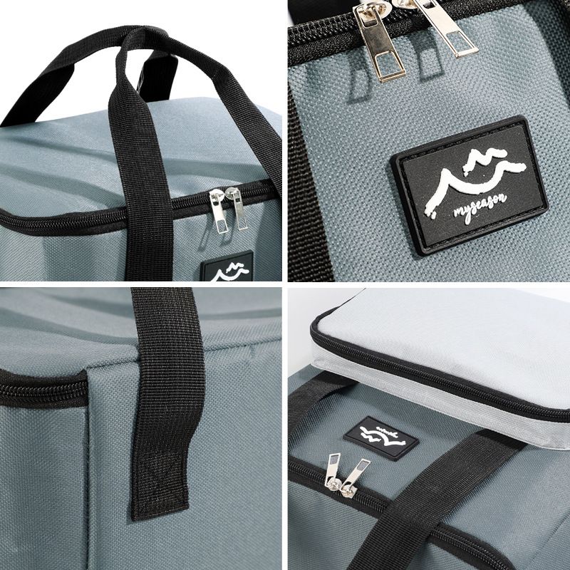 17L Large Capacity Insulated Cooler Bag, Muti Pockets Oxford Fabric Lunch Tote – Foldable 3-Layer Thermal Storage Crossbody Bag with Shoulder Strap, 2-Pack Gray and Coffee