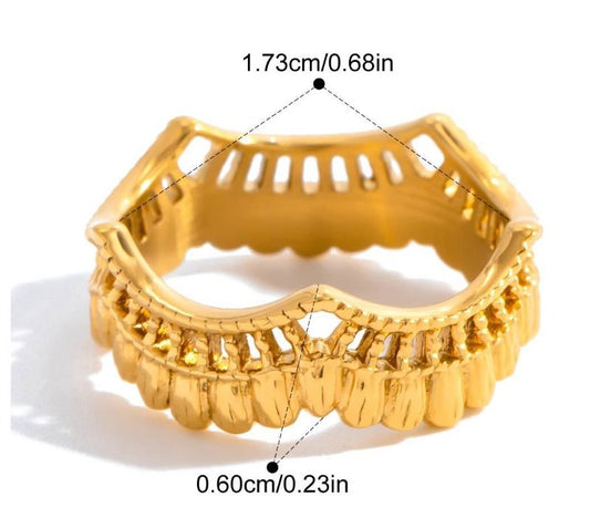 Style 1 Vintage Gold-Plated Stainless Steel Ring for Women - Waterproof Hypoallergenic Stackable Statement Rings, Crown Pearl Crystal & Lace Style Collection Size 7 Inner Diameter 0.68 in