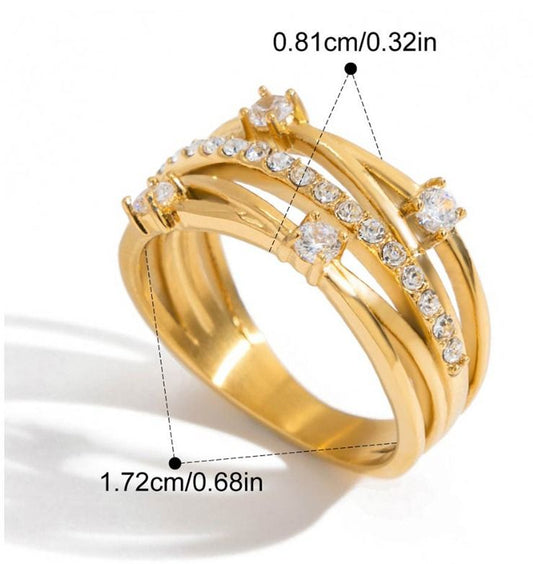 Style 2 Vintage Gold-Plated Stainless Steel Ring for Women - Waterproof Hypoallergenic Stackable Statement Rings, Crown Pearl Crystal & Lace Style Collection Size 7 Inner Diameter 0.68 in