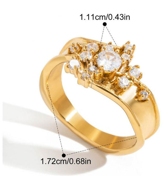 Style 3 Vintage Gold-Plated Stainless Steel Ring for Women - Waterproof Hypoallergenic Stackable Statement Rings, Crown Pearl Crystal & Lace Style Collection Size 7 Inner Diameter 0.68 in
