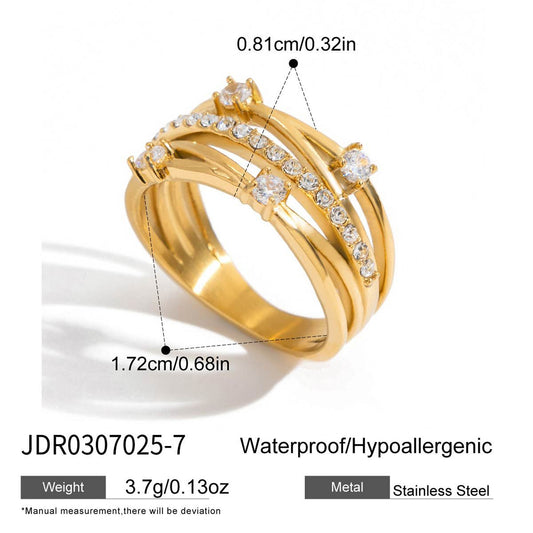 3-Piece Vintage Gold-Plated Stainless Steel Rings Set for Women - Waterproof Hypoallergenic Stackable Statement Rings, Pearl Crystal & Lace Style Collection Size 7 Inner Diameter 0.68 in