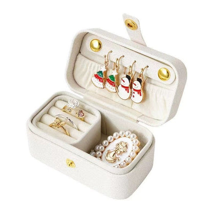 White Waterproof PU Leather Jewelry Travel Case with Removable Ring Tray, Portable Mini Jewelry Organizer Box for Rings Earrings Necklaces Lipstick