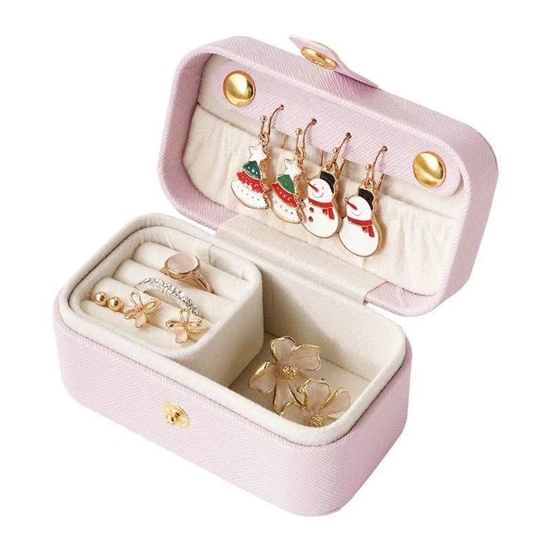 Pink Waterproof PU Leather Jewelry Travel Case with Removable Ring Tray, Portable Mini Jewelry Organizer Box for Rings Earrings Necklaces Lipstick