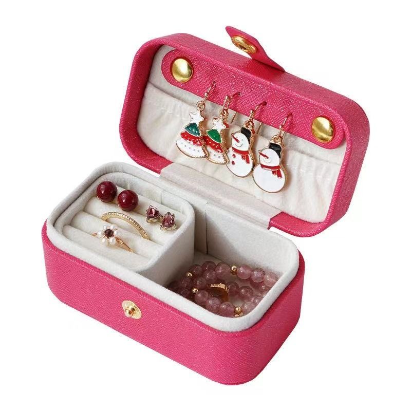 Red Waterproof PU Leather Jewelry Travel Case with Removable Ring Tray, Portable Mini Jewelry Organizer Box for Rings Earrings Necklaces Lipstick