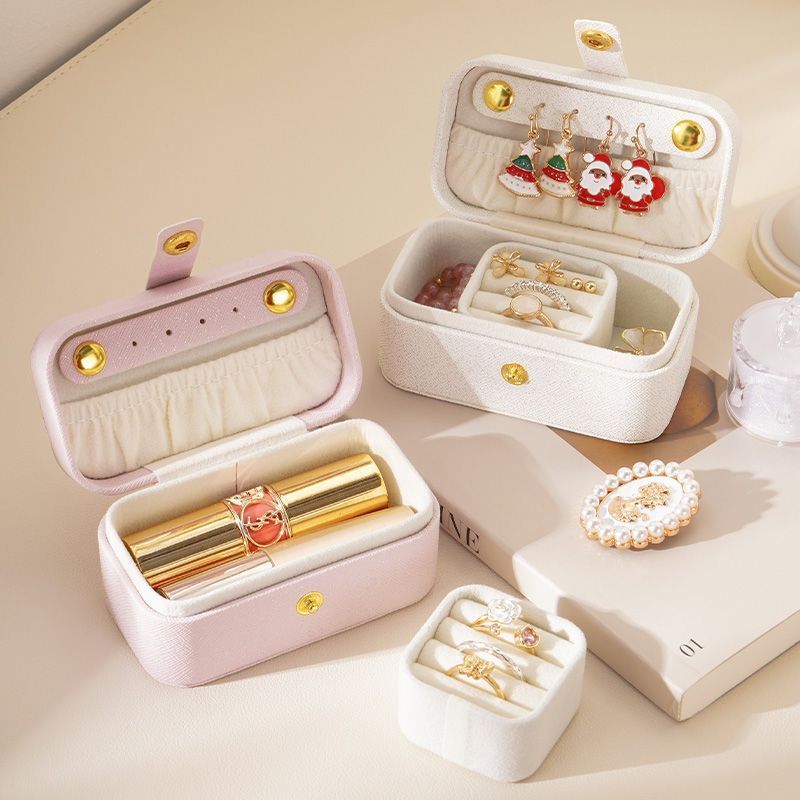 Red Waterproof PU Leather Jewelry Travel Case with Removable Ring Tray, Portable Mini Jewelry Organizer Box for Rings Earrings Necklaces Lipstick