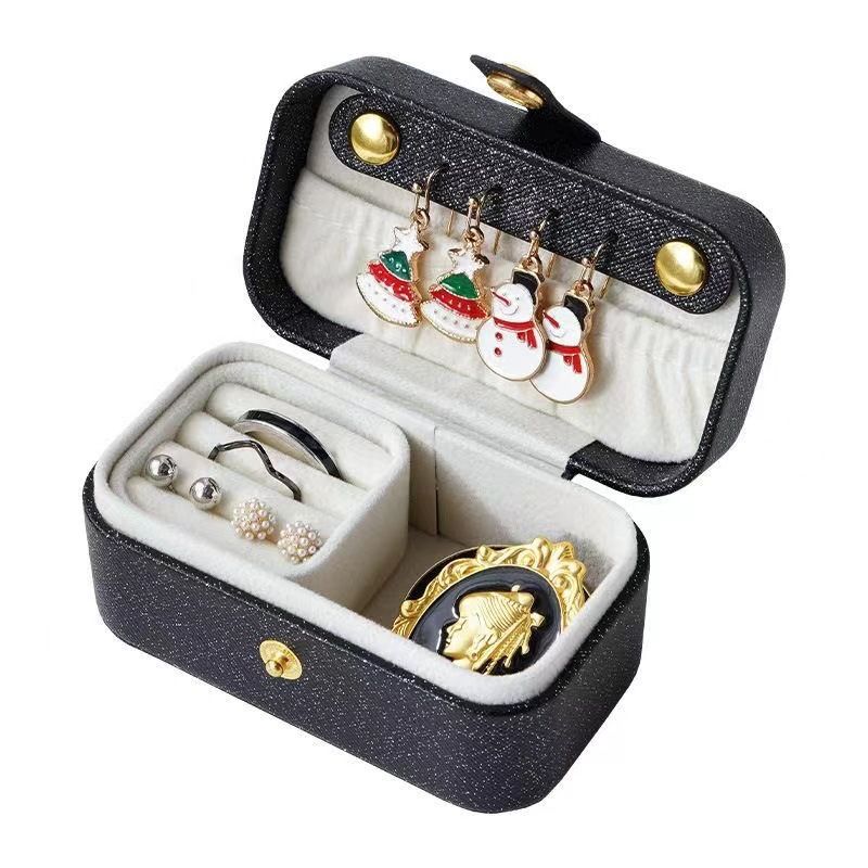 Black Waterproof PU Leather Jewelry Travel Case with Removable Ring Tray, Portable Mini Jewelry Organizer Box for Rings Earrings Necklaces Lipstick
