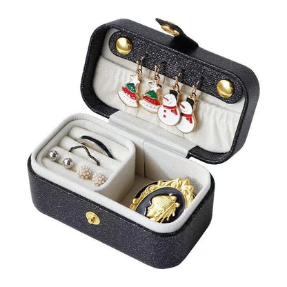 Black Waterproof PU Leather Jewelry Travel Case with Removable Ring Tray, Portable Mini Jewelry Organizer Box for Rings Earrings Necklaces Lipstick