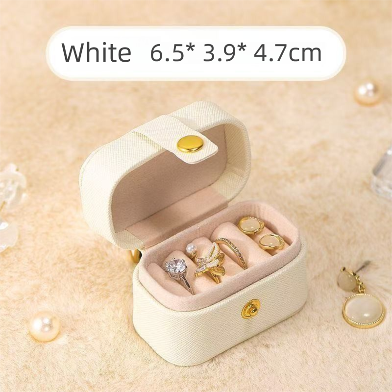 White Waterproof PU Leather Jewelry Travel Case, Portable Mini Jewelry Organizer Box for Rings Earrings Necklaces