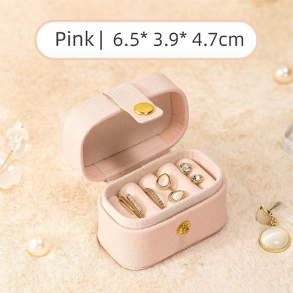 Pink Waterproof PU Leather Jewelry Travel Case, Portable Mini Jewelry Organizer Box for Rings Earrings Necklaces