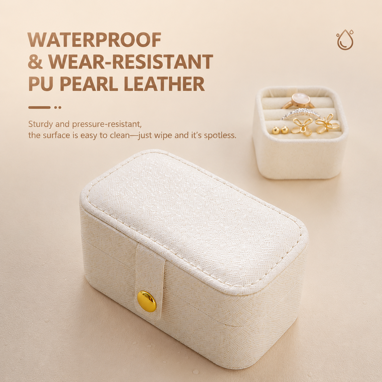 Blue Waterproof PU Leather Jewelry Travel Case, Portable Mini Jewelry Organizer Box for Rings Earrings Necklaces