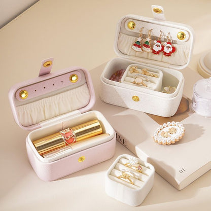 White Waterproof PU Leather Jewelry Travel Case, Portable Mini Jewelry Organizer Box for Rings Earrings Necklaces