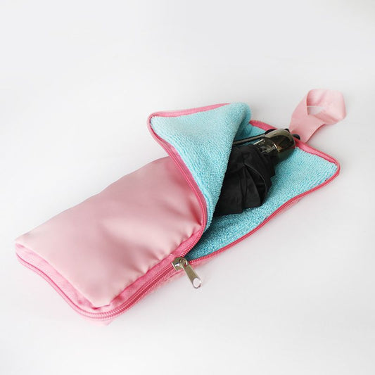 2-Pack Foldable Waterproof Umbrella Storage Sleeve with Zippers, Carry Handle and Absorbent Microfiber Lining - Reusable Hanging Umbrella Pouch for Home Office School Travel and Car Use, Pink 15 x 5 inch
