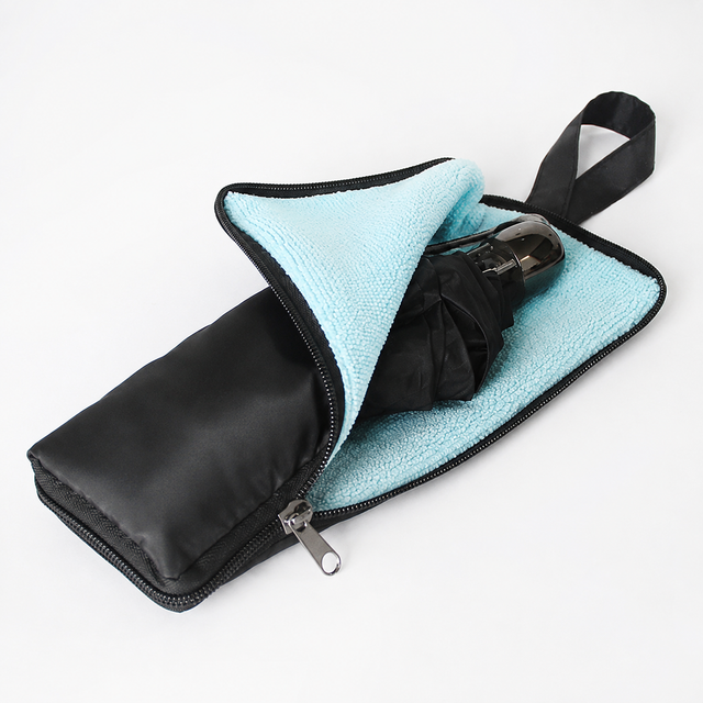 2-Pack Foldable Waterproof Umbrella Storage Sleeve with Zippers, Carry Handle and Absorbent Microfiber Lining - Reusable Hanging Umbrella Pouch for Home Office School Travel and Car Use, Black 15 x 5 inch