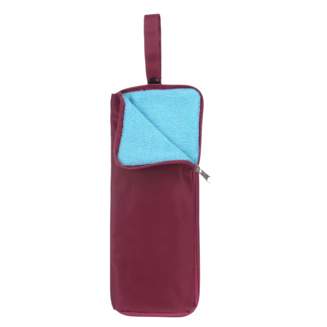 2-Pack Foldable Waterproof Umbrella Storage Sleeve with Zippers, Carry Handle and Absorbent Microfiber Lining - Reusable Hanging Umbrella Pouch for Home Office School Travel and Car Use, Wine Red 15 x 5 inch