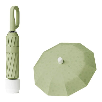 Macha Green Foldable Automatic Open Umbrella with Retractable Waterproof Sleeve, Clip Handle and Winproof Dual Rib - Lightweight Rain Sun Umbrella, Large Diameter 105cm, Compact 37cm Storage, Flower Pattern Appears When Wet