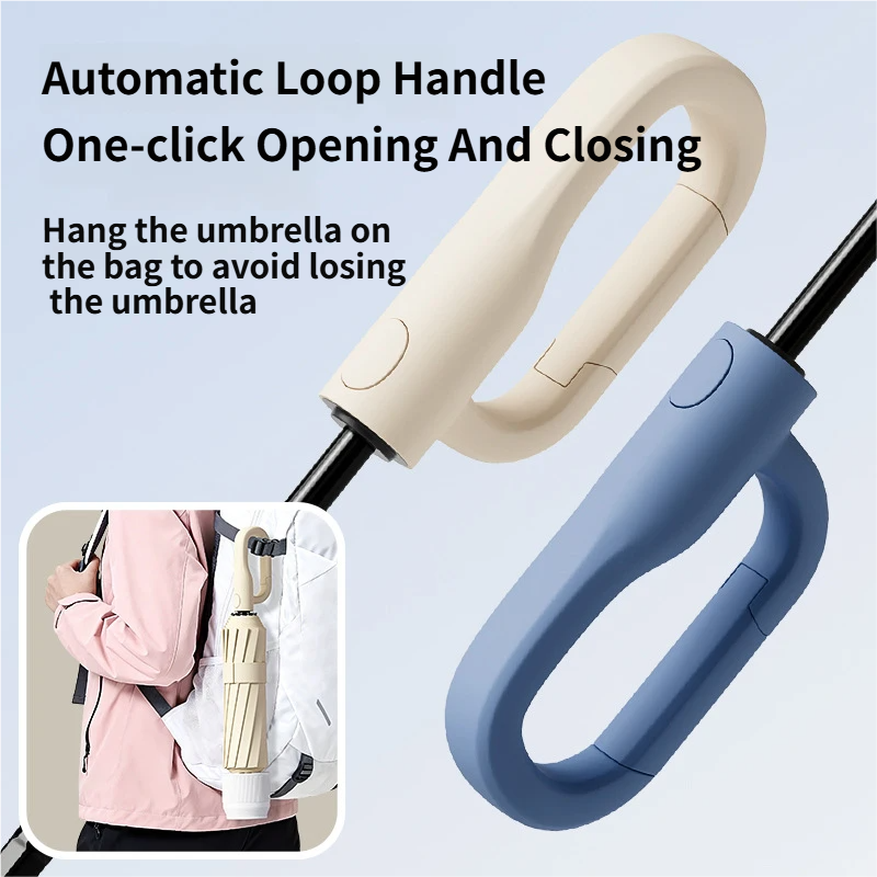 Blue Foldable Automatic Open Umbrella with Retractable Waterproof Sleeve, Clip Handle and Winproof Dual Rib - Lightweight Rain Sun Umbrella, Large Diameter 105cm, Compact 37cm Storage, Flower Pattern Appears When Wet