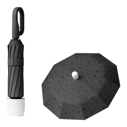 Black Foldable Automatic Open Umbrella with Retractable Waterproof Sleeve, Clip Handle and Winproof Dual Rib - Lightweight Rain Sun Umbrella, Large Diameter 105cm, Compact 37cm Storage, Flower Pattern Appears When Wet