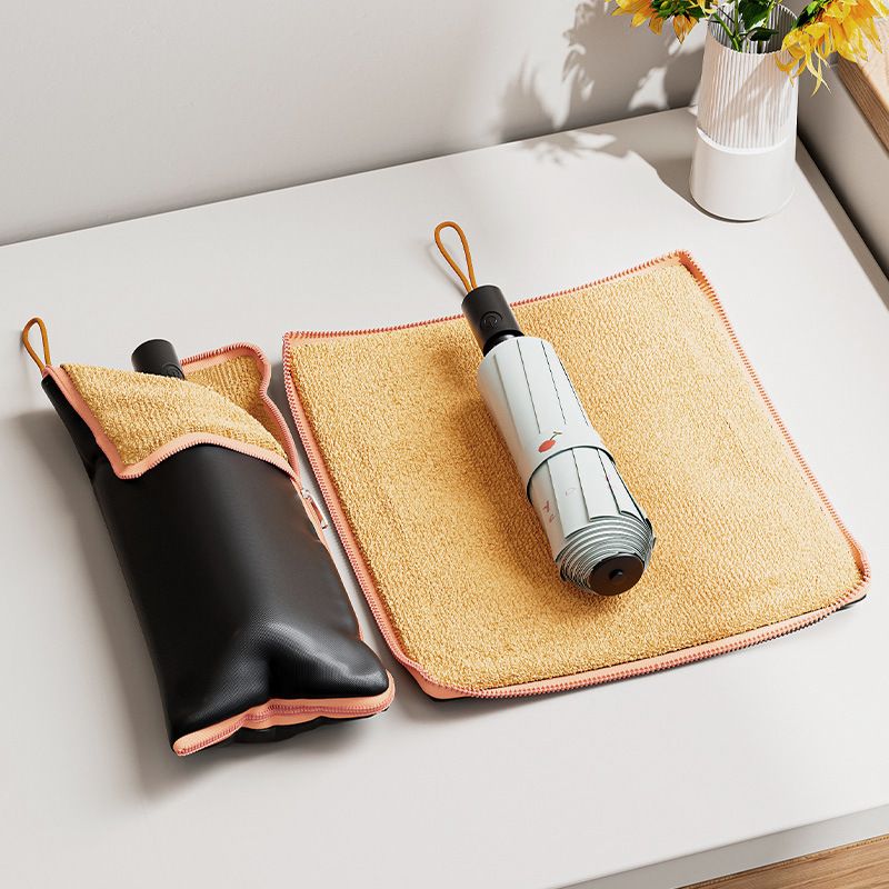 2-Pack Waterproof Oxford Umbrella Storage Pouch with Zipper and Absorbent Microfiber Lining, Mutifunctional Hanging Umbrella Sleeve & Cleaning Cloth for Car Travel School and Daily Use, Black and Orange 28 x 12cm