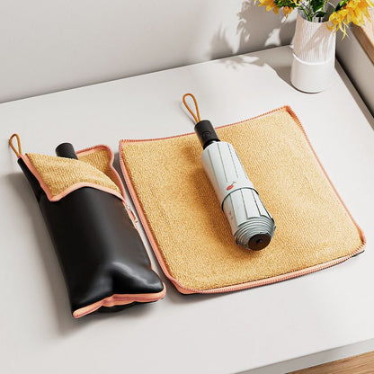 2-Pack Waterproof Oxford Umbrella Storage Pouch with Zipper and Absorbent Microfiber Lining, Mutifunctional Hanging Umbrella Sleeve & Cleaning Cloth for Car Travel School and Daily Use, Black and Orange 28 x 12cm