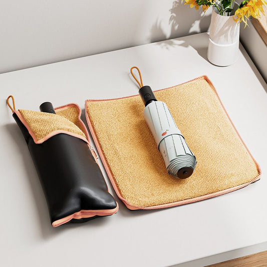 2-Pack Waterproof Oxford Umbrella Storage Pouch with Zipper and Absorbent Microfiber Lining, Mutifunctional Hanging Umbrella Sleeve & Cleaning Cloth for Car Travel School and Daily Use, Black and Orange 28 x 12cm