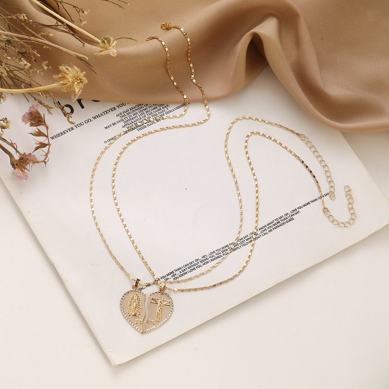 Jesus Cross Spliced Heart Pendant - Copper Plated Stackable Collarbone Chain with Jewelry Box, Christmas Easter Gift for Women and Men