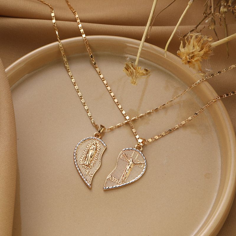 Jesus Cross Spliced Heart Pendant - Copper Plated Stackable Collarbone Chain with Jewelry Box, Christmas Easter Gift for Women and Men
