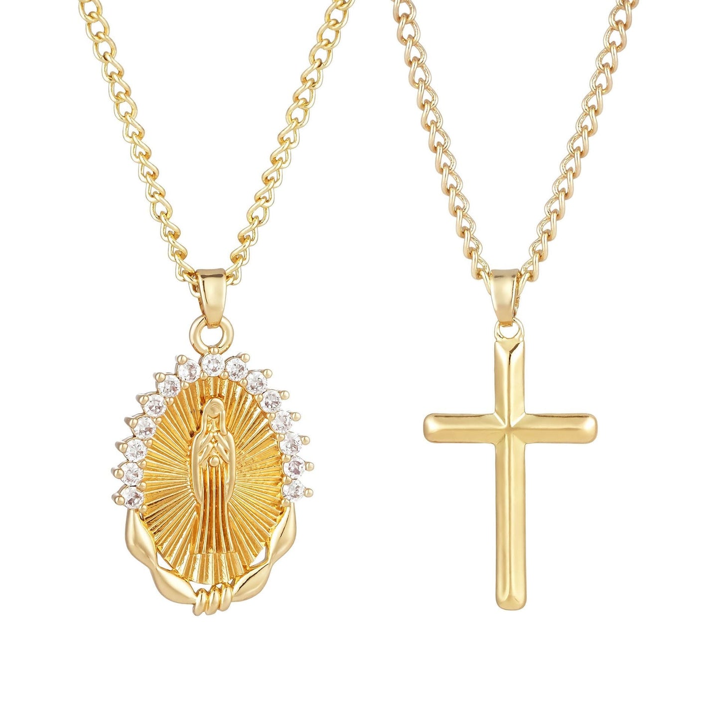 Jesus Cross Stackable Oval Pendant - Copper Plated Collarbone Chain with Jewelry Box, Christmas Easter Gift for Women and Men