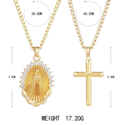 Jesus Cross Stackable Oval Pendant - Copper Plated Collarbone Chain with Jewelry Box, Christmas Easter Gift for Women and Men