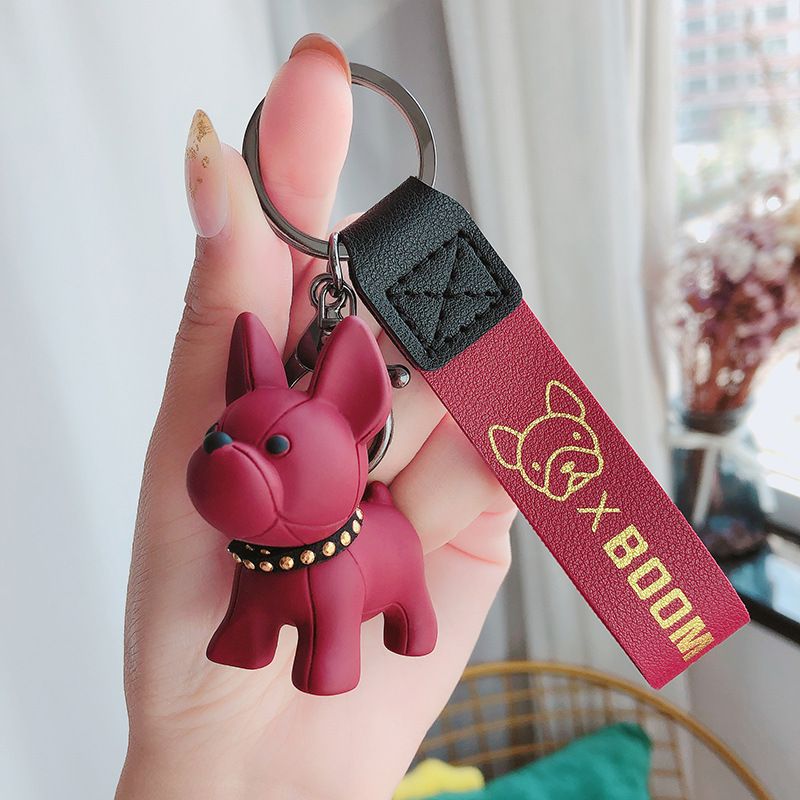 Wine Red Cute Resin French Bulldog Keychain Pendant for Backpacks and Keys – Trendy Frenchie Dog Bag Hanging Ornament, Stylish Accessory Solution for Local Trendsetters