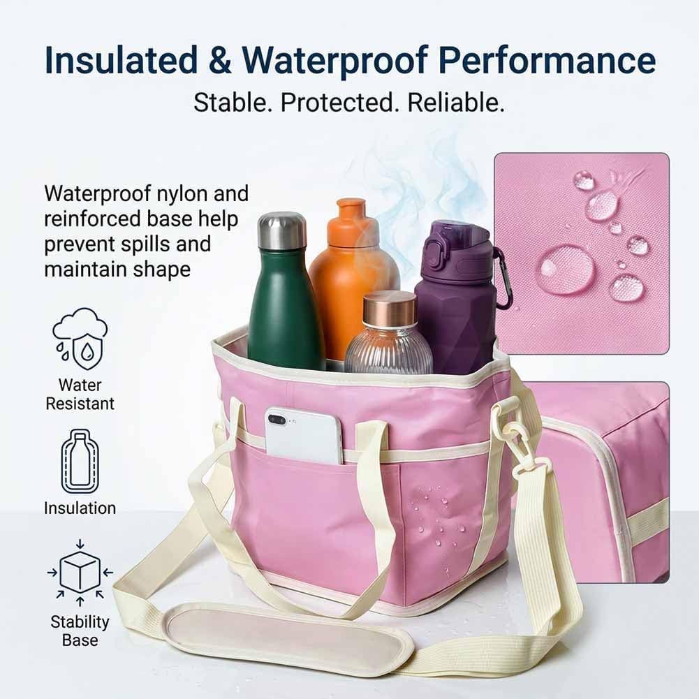 Black and Purple Foldable 4-Zone Car Insulated Drink Carrier Bag Bonus 2 Pack Mutifunctional Headrest Hook Phone Holders, No-Spill Car Cup Holder Organizer and Back Seat Mobile Phone Mount Travel Set for Most Water Bottles