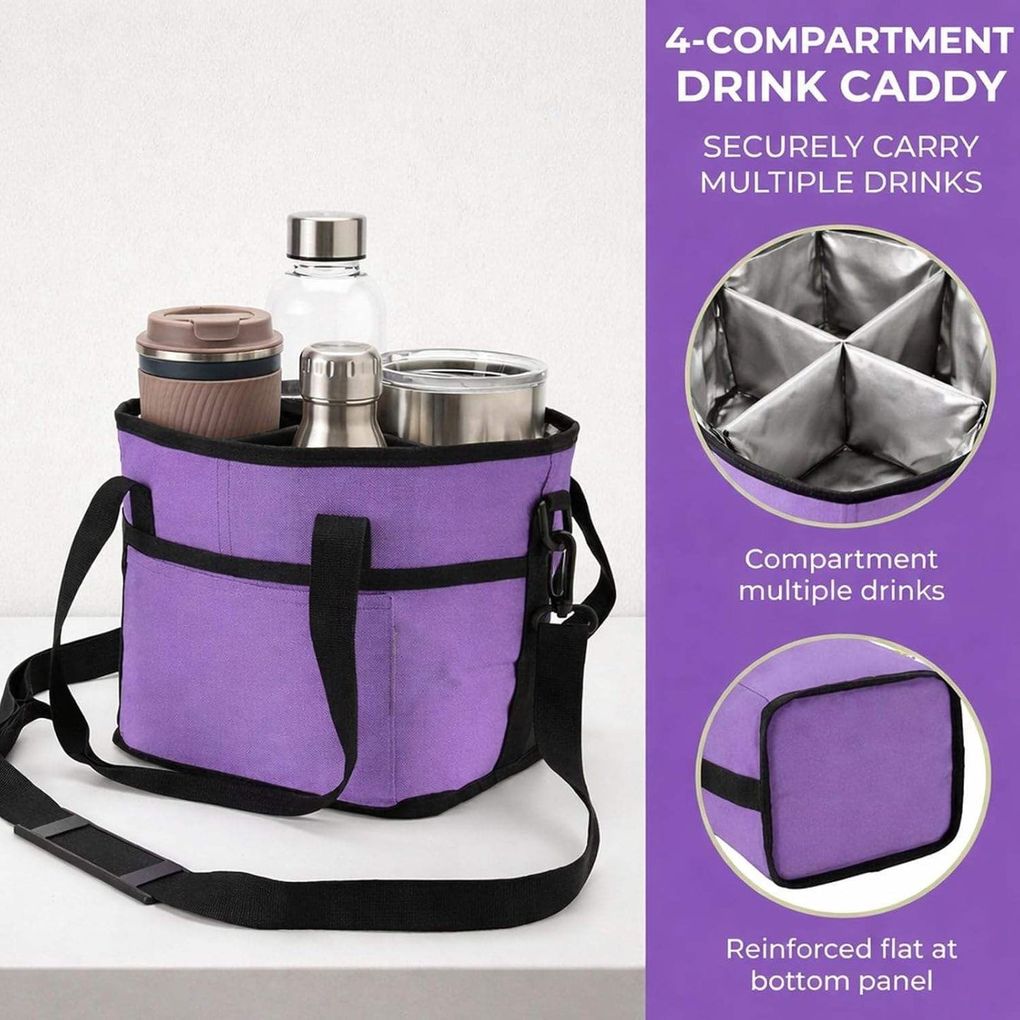 Pink Foldable 4-Zone Car Insulated Drink Carrier Bag Bonus 2 Pack Mutifunctional Headrest Hook Phone Holders, No-Spill Car Cup Holder Organizer and Back Seat Mobile Phone Mount Travel Set for Most Water Bottles