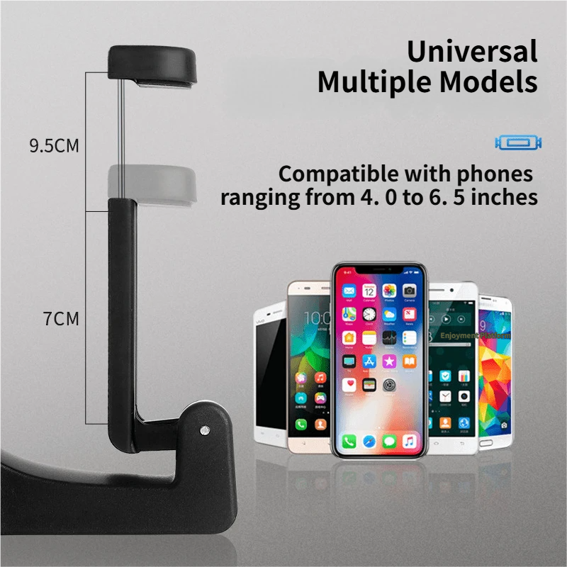 4 Pack Black Car Headrest Hook with Phone Holder for Purses Bags and 4-6.5 Inch Smartphones, Universal 360 Rotation Back Seat Storage Hook and Mobile Stand