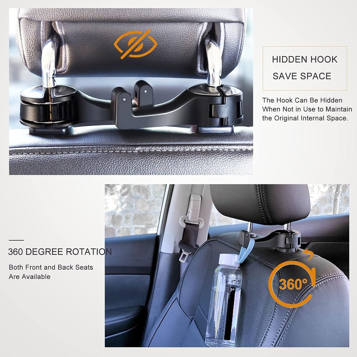 4 Pack Blue Car Headrest Hook with Phone Holder for Purses Bags and 4-6.5 Inch Smartphones, Universal 360 Rotation Back Seat Storage Hook and Mobile Stand