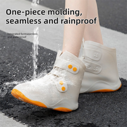 Thickened Waterproof Silicone Rain Shoe Covers with Adjustable Double Buckle Closure, Durable Non-Slip Reusable Overshoes for Men and Women Hiking Camping Daily Use, Blue White Blocking, L Size (EU 37-39)