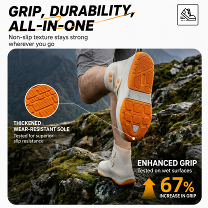 Thickened Waterproof Silicone Rain Shoe Covers with Adjustable Double Buckle Closure, Durable Non-Slip Reusable Overshoes for Men and Women Hiking Camping Daily Use, Grey White Blocking, M Size (EU 34-36)
