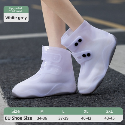 Thickened Waterproof Silicone Rain Shoe Covers with Adjustable Double Buckle Closure, Durable Non-Slip Reusable Overshoes for Men and Women Hiking Camping Daily Use, Grey White Blocking, 2XL Size (EU 43-45)