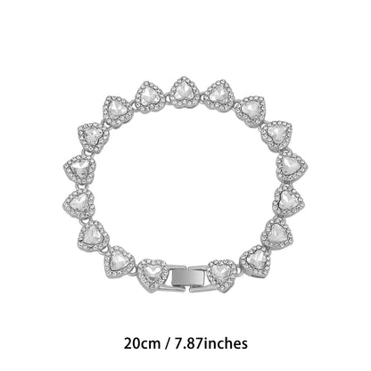 Silver-Plated Heart Rhinestone Cuban Link 20 inch Tennis Necklace and 8 inch Tennis Bracelet Set for Women, Crystal Heart Chain Fashion Jewelry Accessories with Gift Box