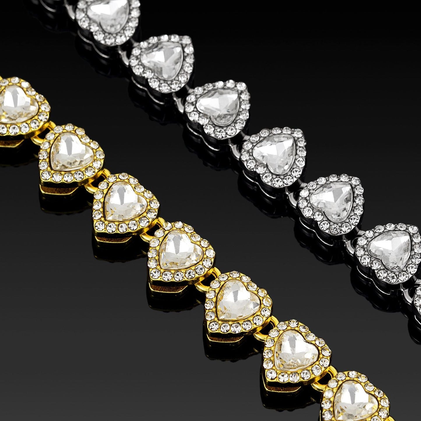 Silver-Plated Heart Rhinestone Cuban Link 20 inch Tennis Necklace and 8 inch Tennis Bracelet Set for Women, Crystal Heart Chain Fashion Jewelry Accessories with Gift Box